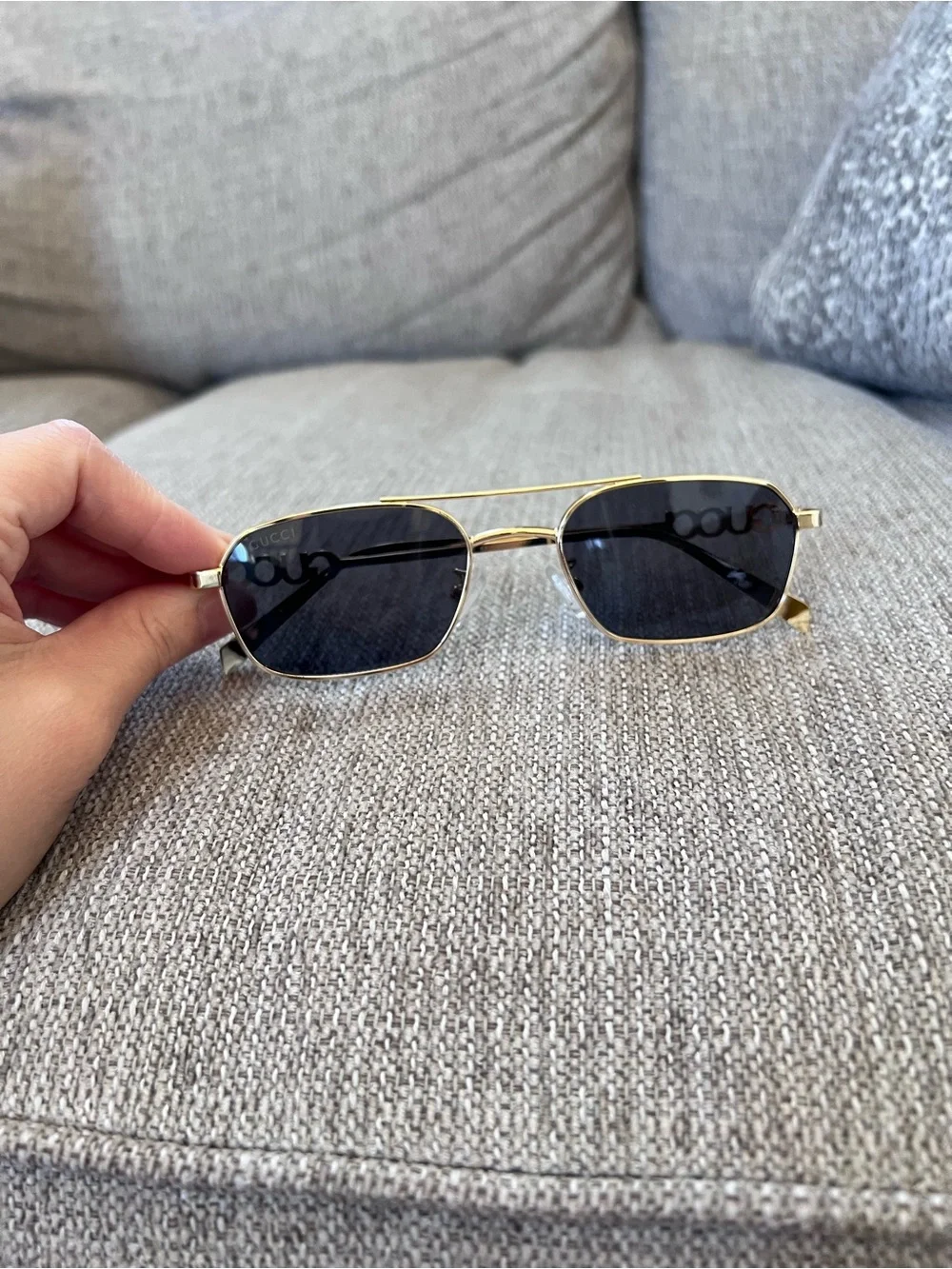 Gucci Metal Gold Frame Black Lens Sunglasses